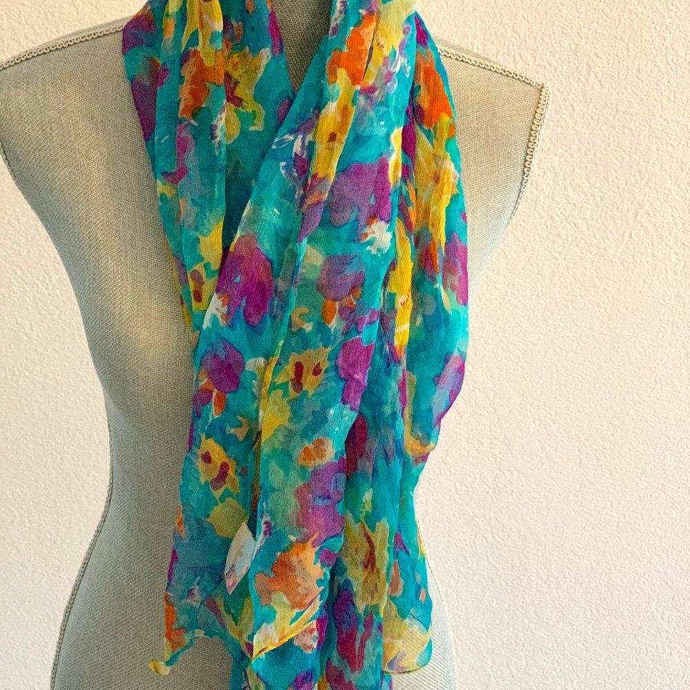 Bindya New York Silk Scarf Turquoise with Floral